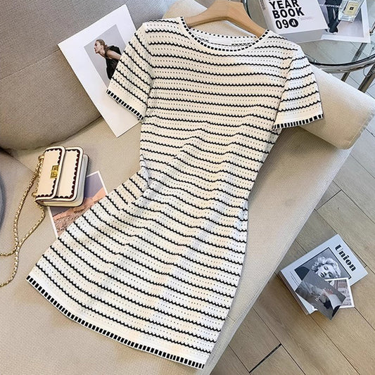 Nelipo summer new round neck knitted dress