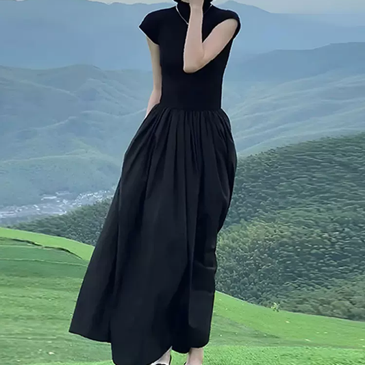 Nelipo women's black dress Summer T-shirt long skirt Slim temperament